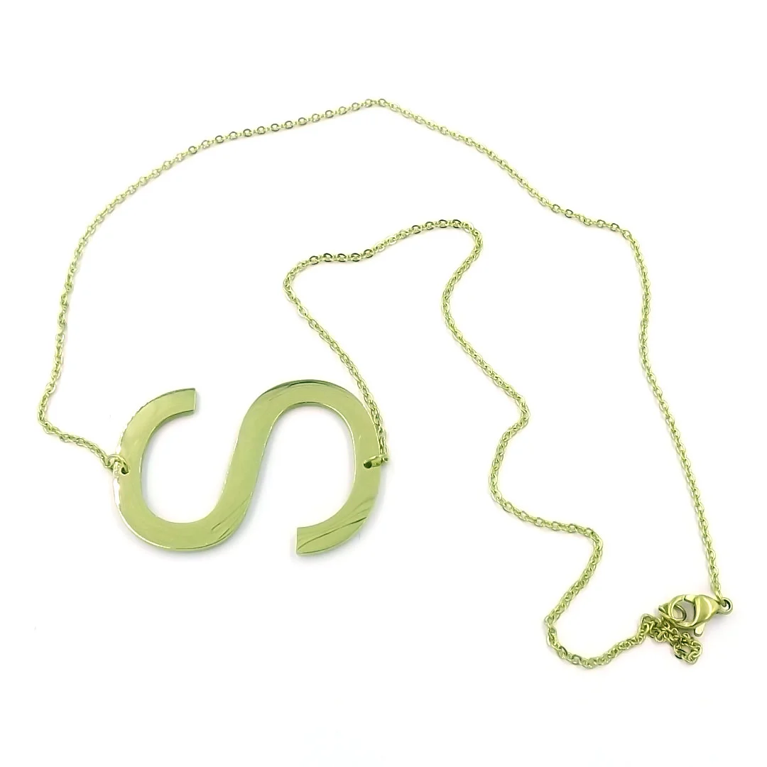 Collar Acero Inoxidable Dorado Letra S Gigante