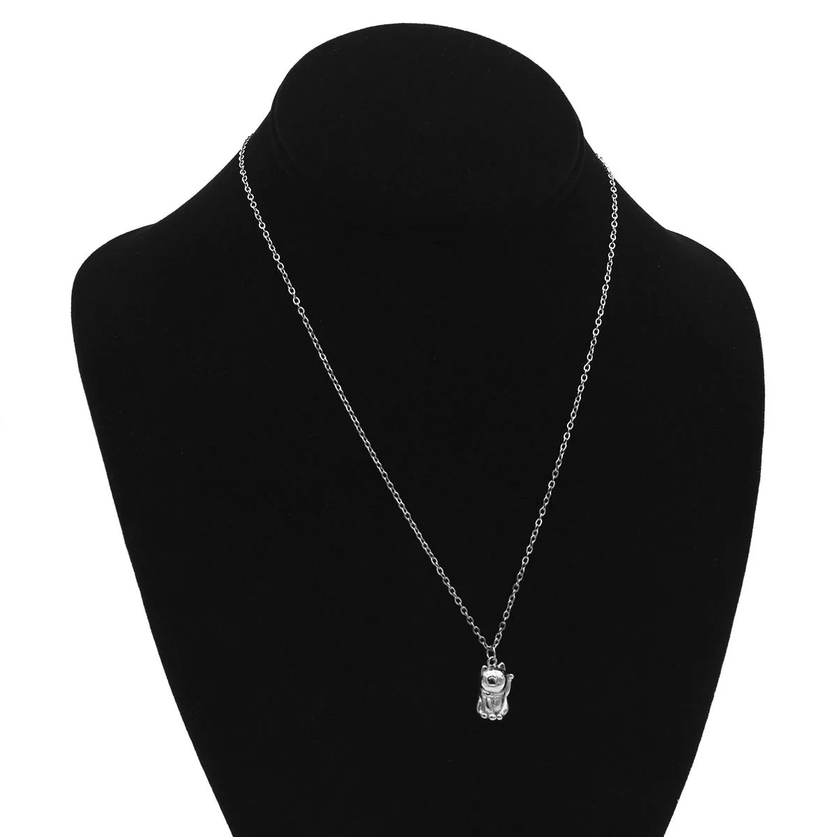 Collar Acero Plateado Gato Suerte Fortuna Maneki-neko