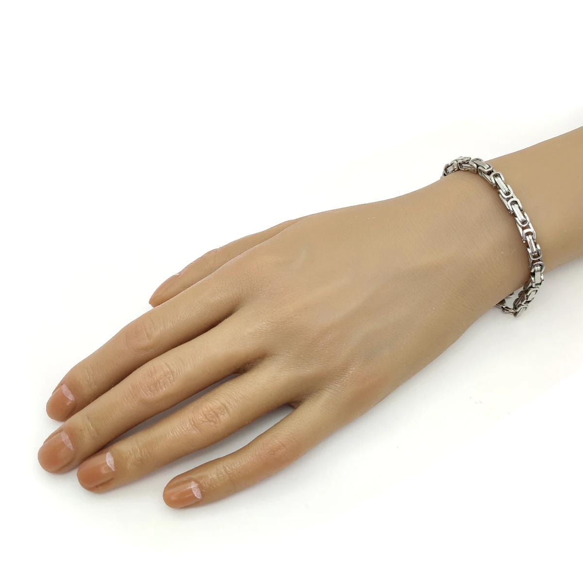 Pulsera Acero Plateada Eslabón Bizantino Elegante 5 mm