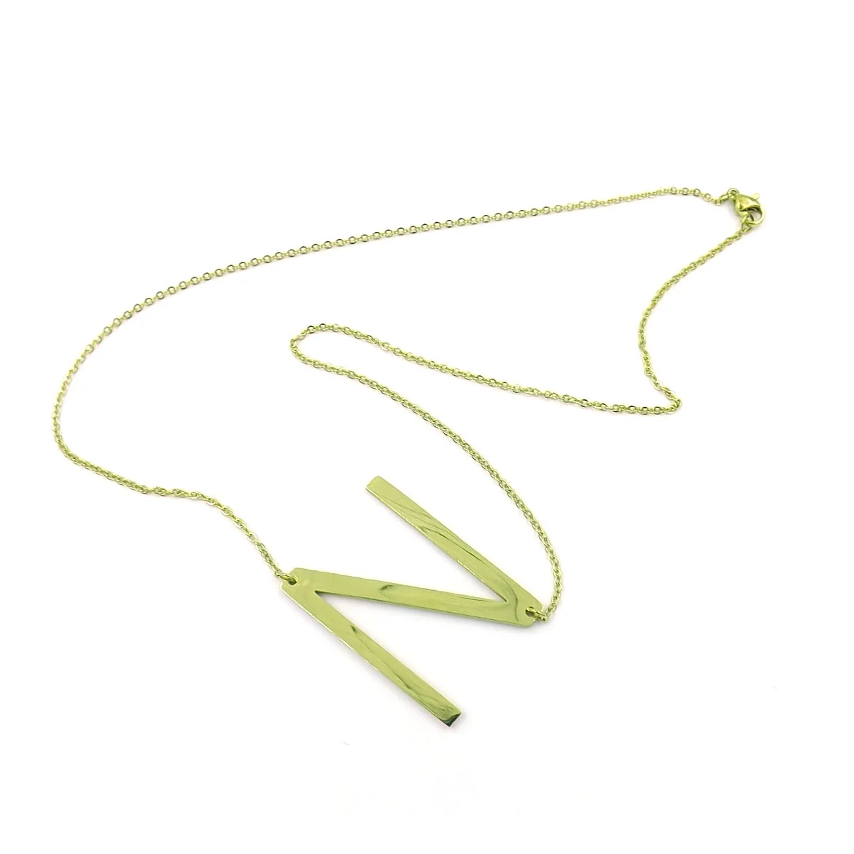 Collar Acero Inoxidable Dorado Letra N Gigante