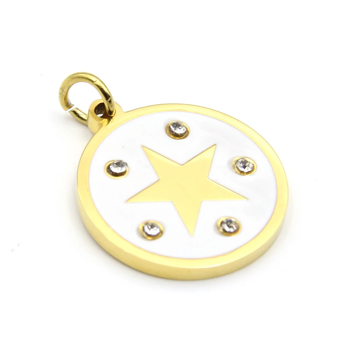 Dije Acero Dorado Circular Blanco Estrella Zirconias