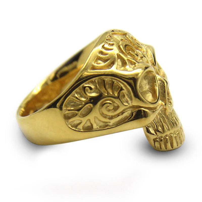 Anillo Hombre Acero Inoxidable Dorado Calavera Craneo