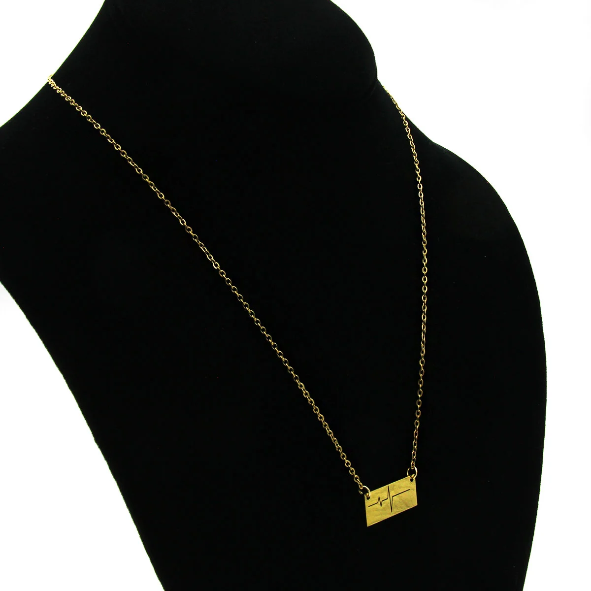 Set Joyeria Acero Dorado Electrocardiograma Corazon