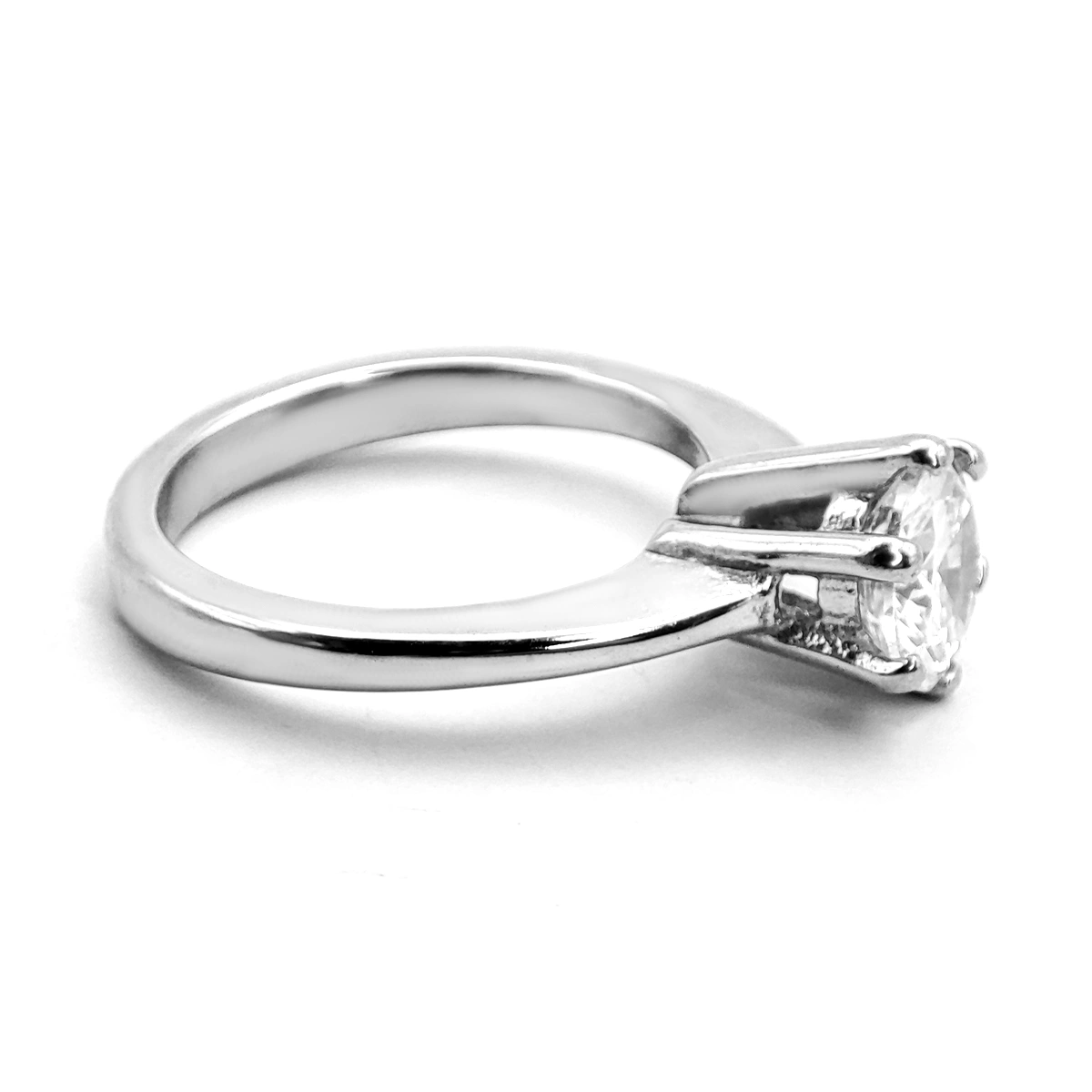 Anillo Acero Plateado Zirconia Solitaria Compromiso Promesa