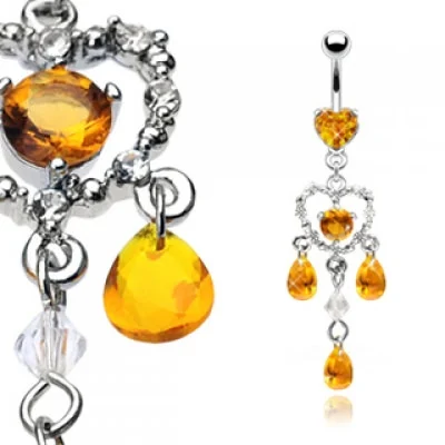 Piercing para el ombligo Diseño Corazon con Zirconias Naranja