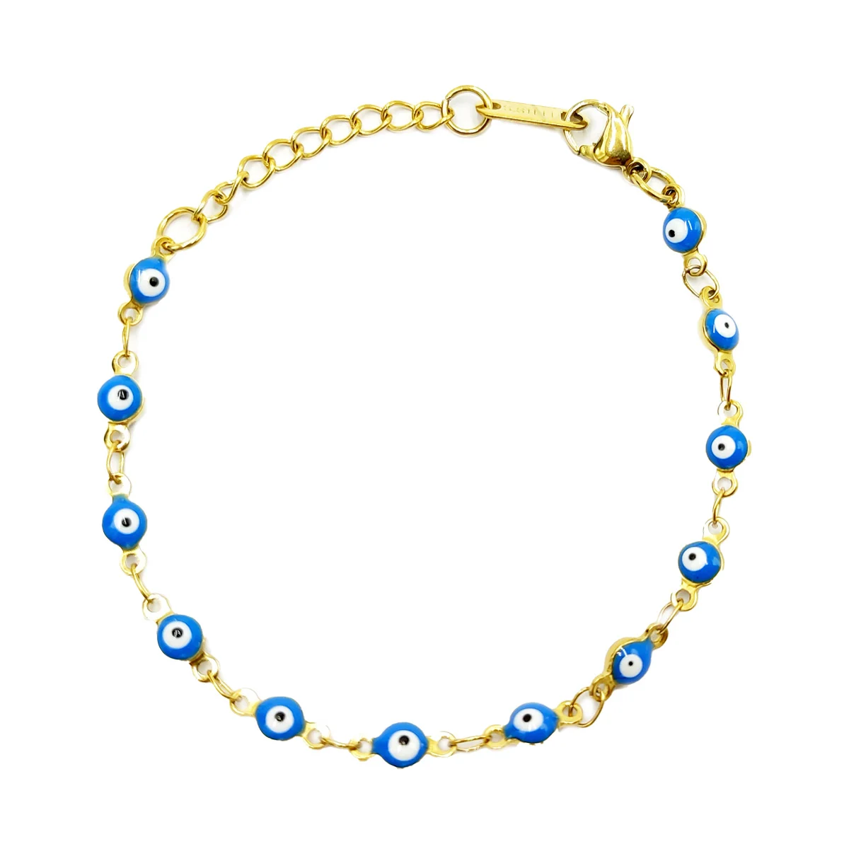 Pulsera Acero Dorado Ojo Turco Azul 4 Mm Proteccion