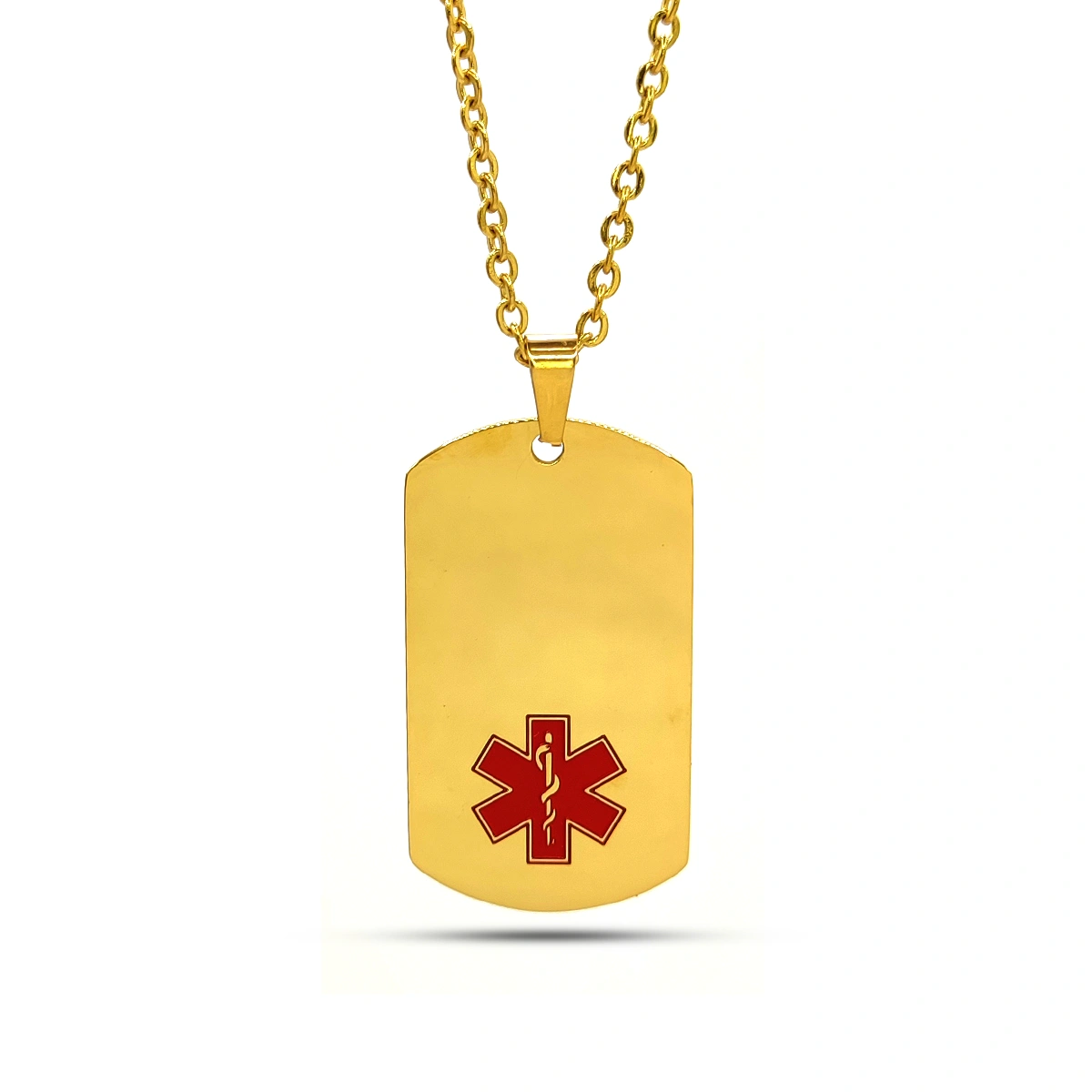Collar Acero Placa Militar Símbolo Médico Para Grabado
