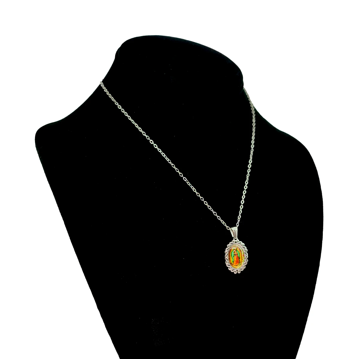 Collar Acero Plateado Imagen Virgen de Guadalupe Resina