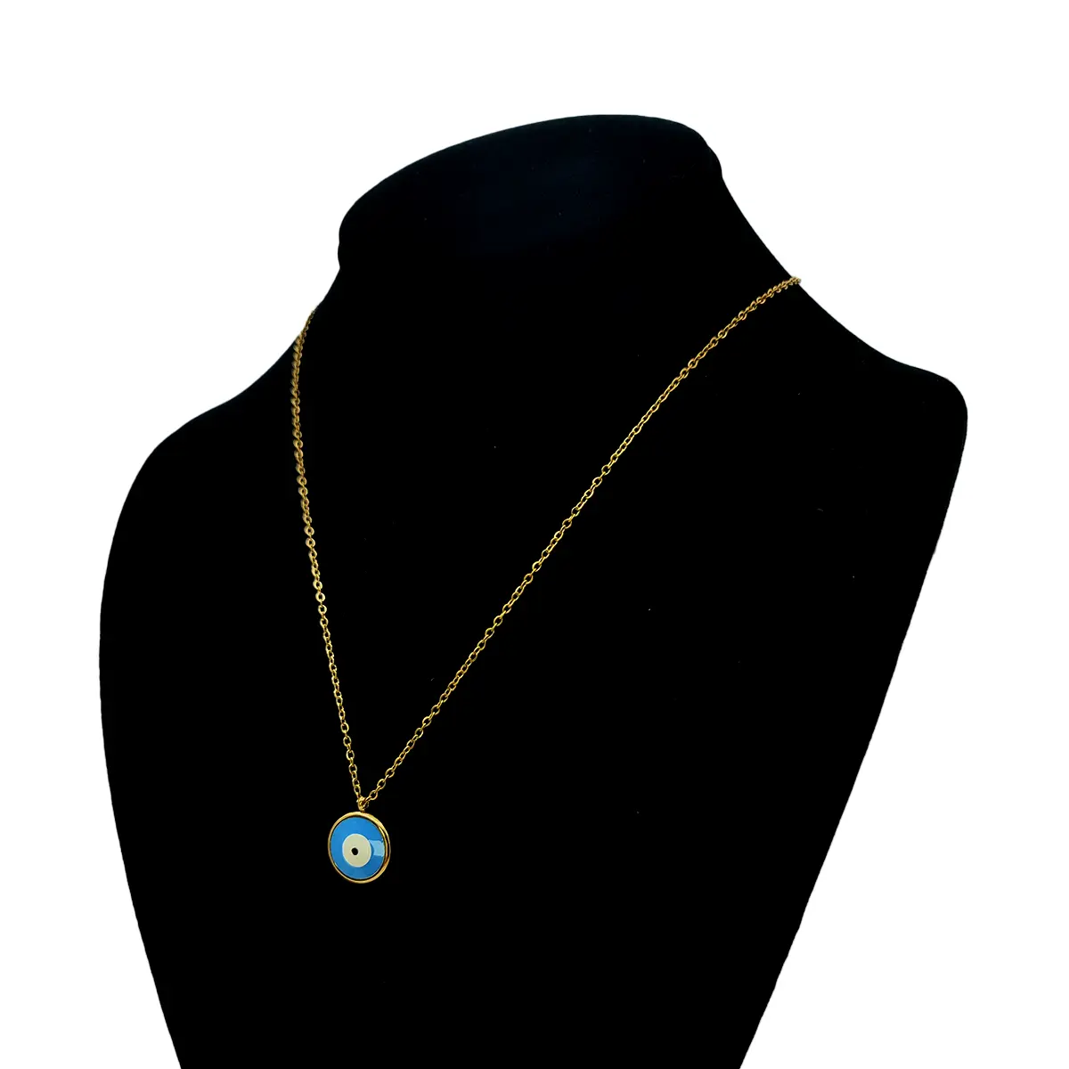 Set Joyeria Acero Inoxidable Dorado Ojo Turco Azul