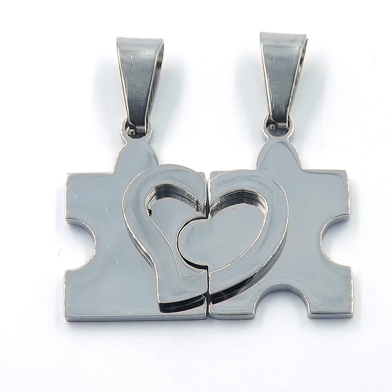 Par de Dijes Diseño Rompecabezas Corazon Plata