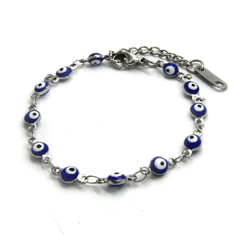 Pulsera Acero Plateado Ojo Turco Nazar 4 Mm Azul