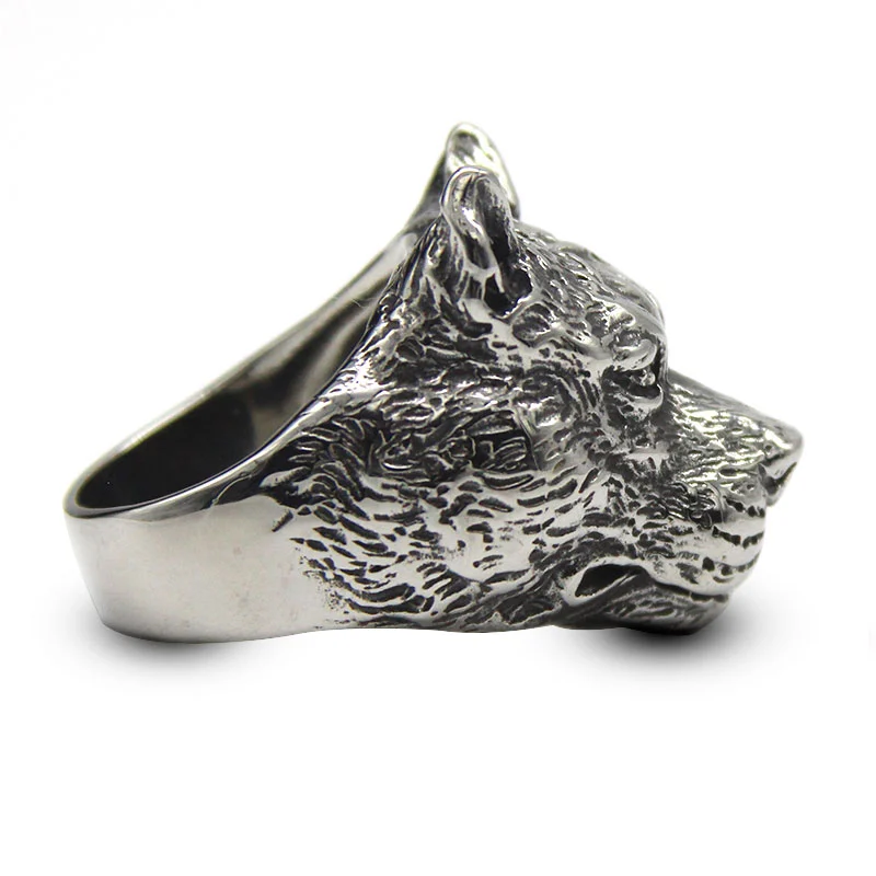 Anillo Acero Inoxidable Plateado Puma Felino Gato Vintage