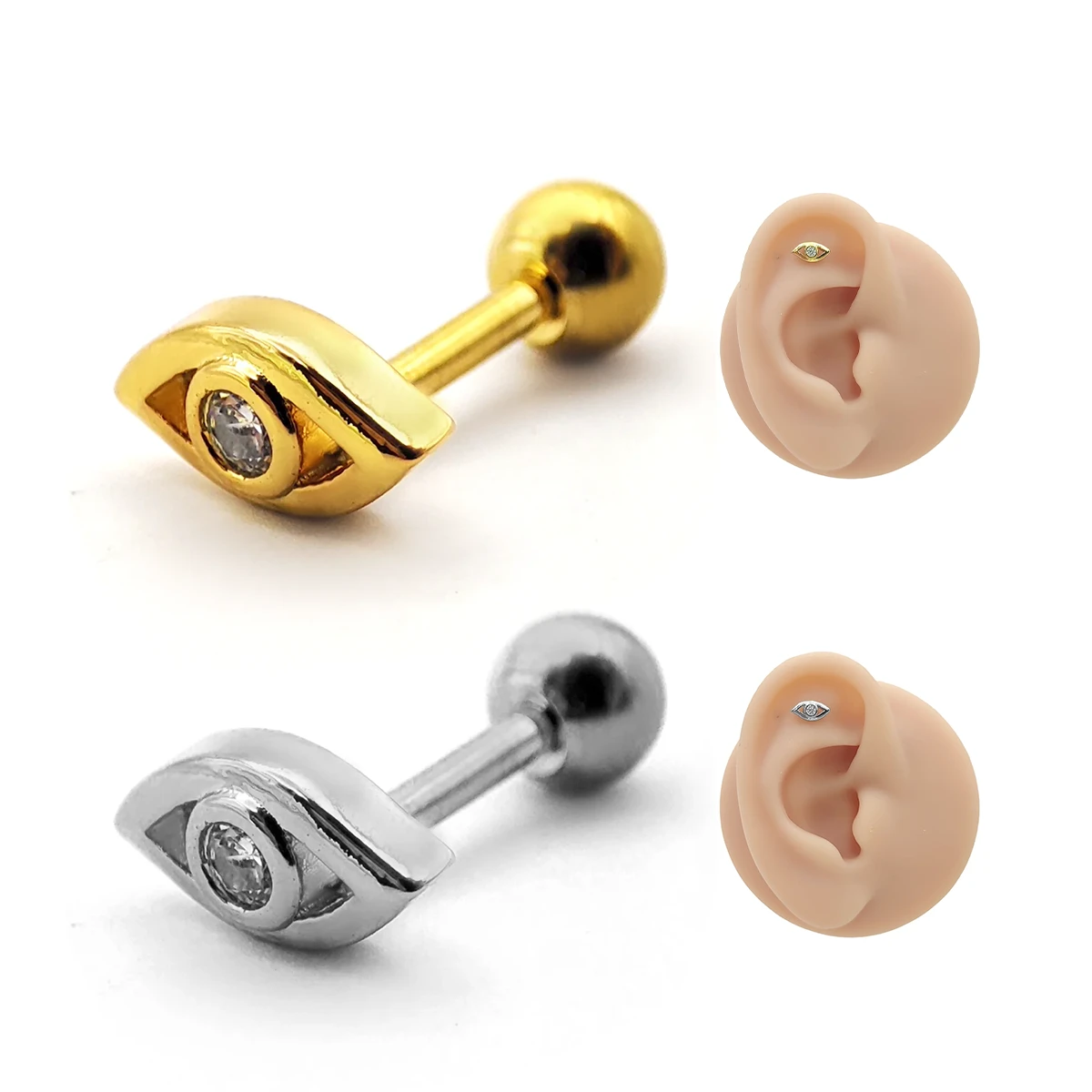 Piercing de Oreja Acero Ojo Hueco Pupila Zirconia Clara