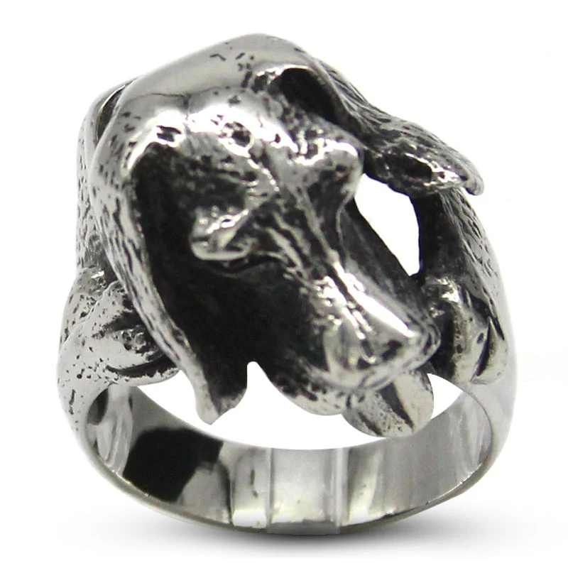 Anillo Acero Inoxidable Plateado Vintage Perro Sabueso