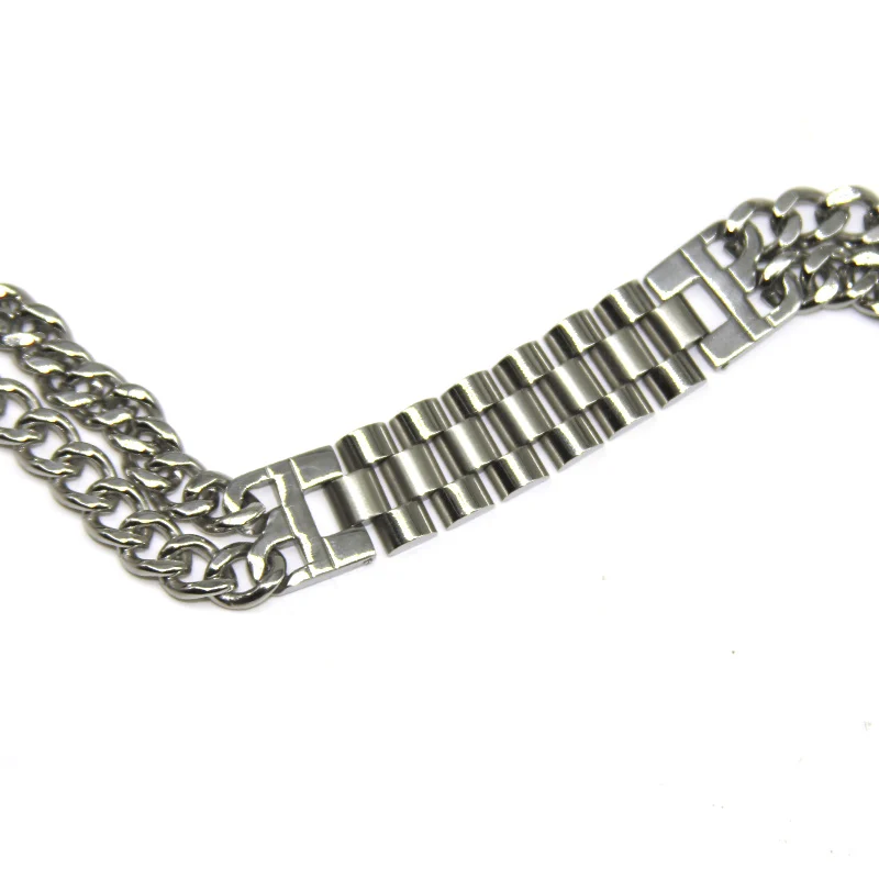 Pulsera Acero Plateado Esclava Eslabon Cilindro