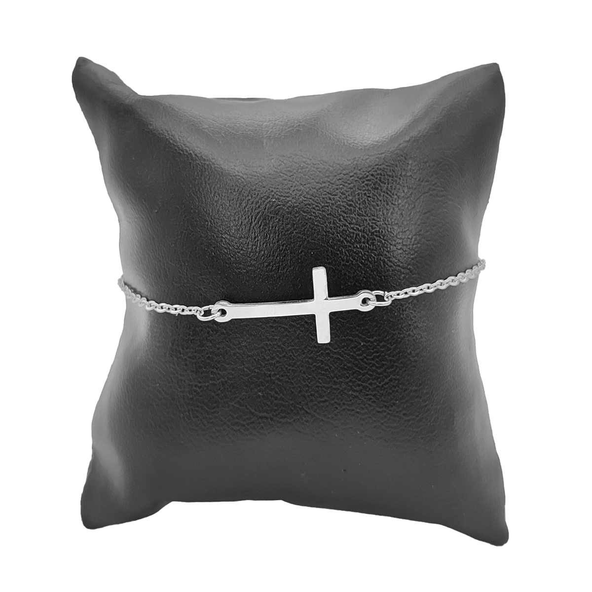 Pulsera Acero Plateado Simbolo Cruz Lisa Sencilla