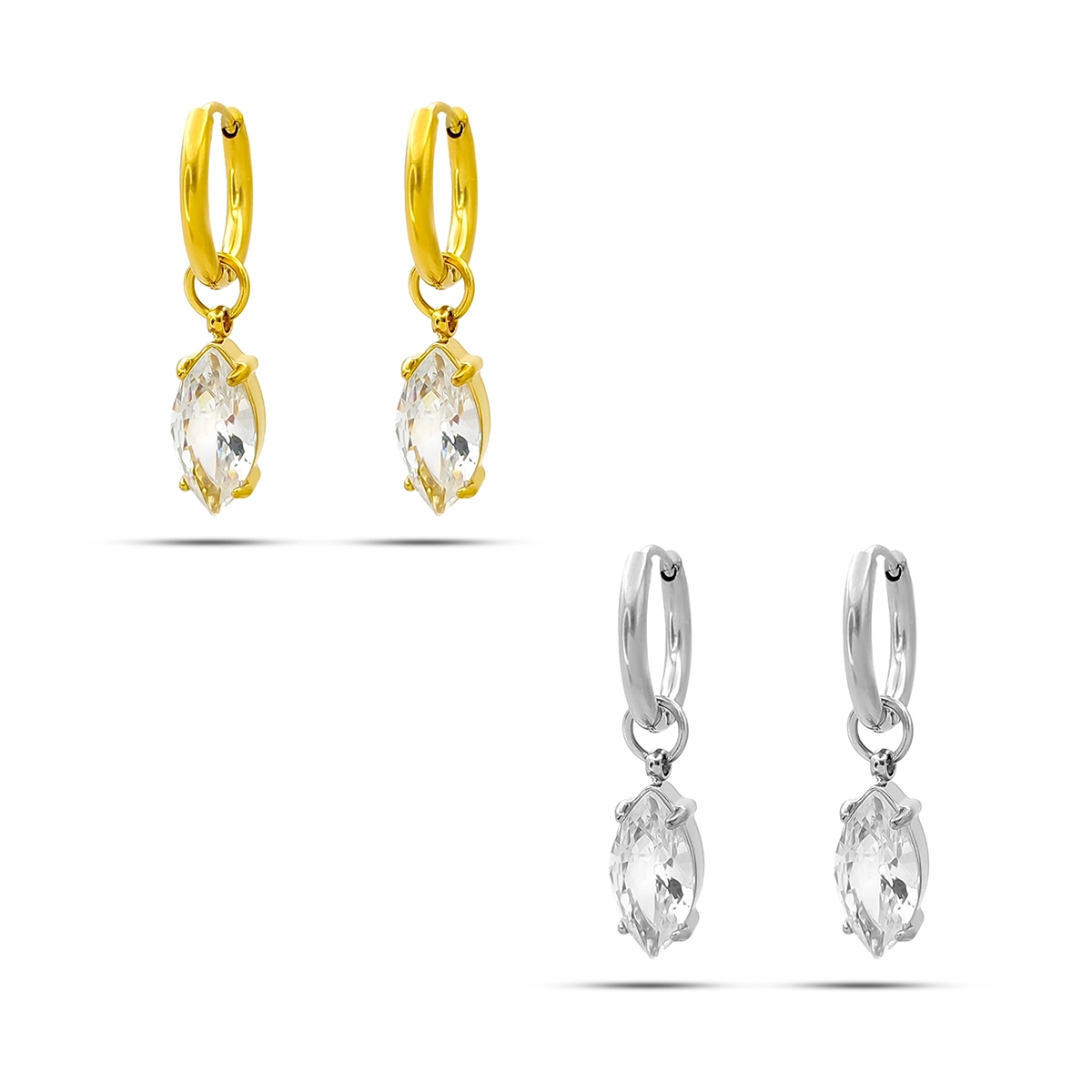 Aretes Acero Huggies Arracadas Colgante Zirconia Marquesa