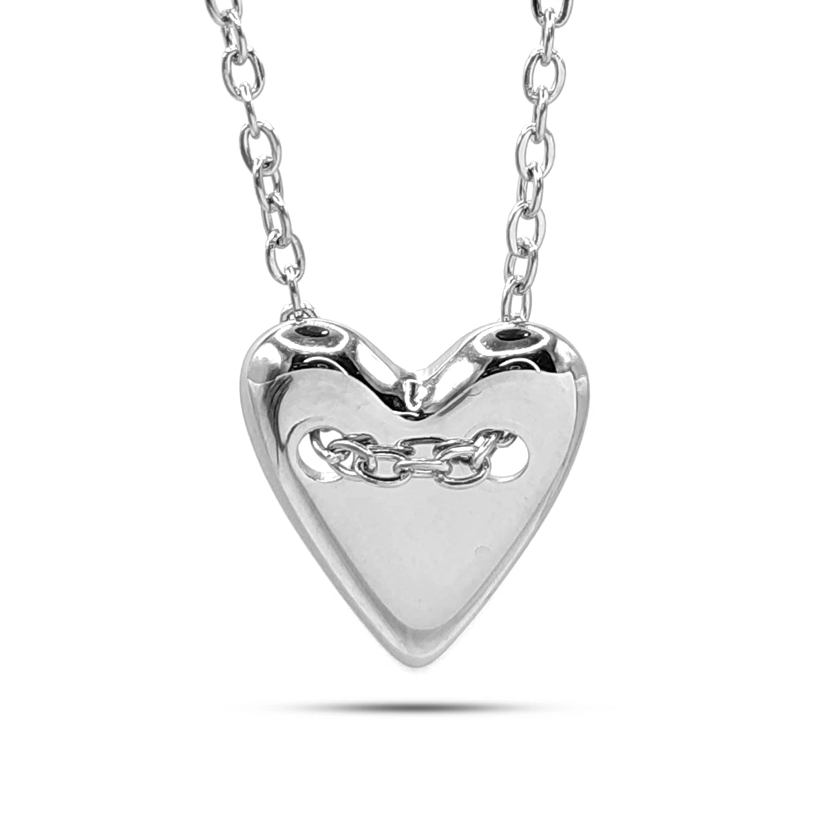 Collar Acero Plateado Corazón Cadena Transversal Moderno