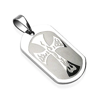 Dije de Acero Diseño Placa Cruz Chopper Flamas