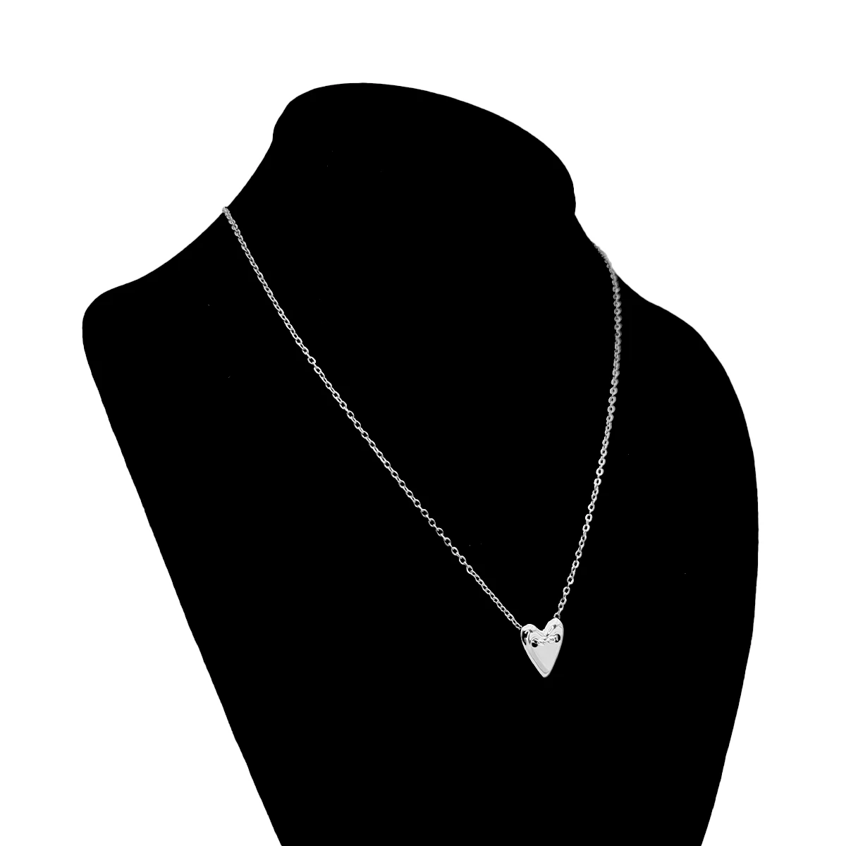 Collar Acero Plateado Corazón Cadena Transversal Moderno