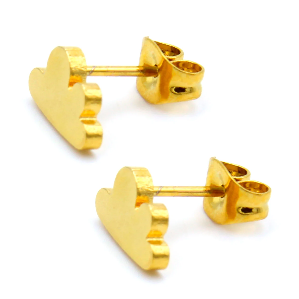 Aretes Acero Inox Dorado Tipo Broquel Nubes Sencillas