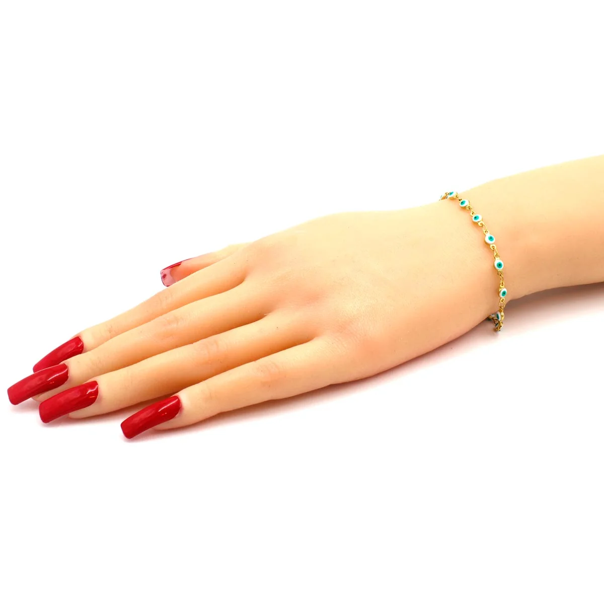 Pulsera Acero Inox Dorado Ojo Turco Azul Turqueza