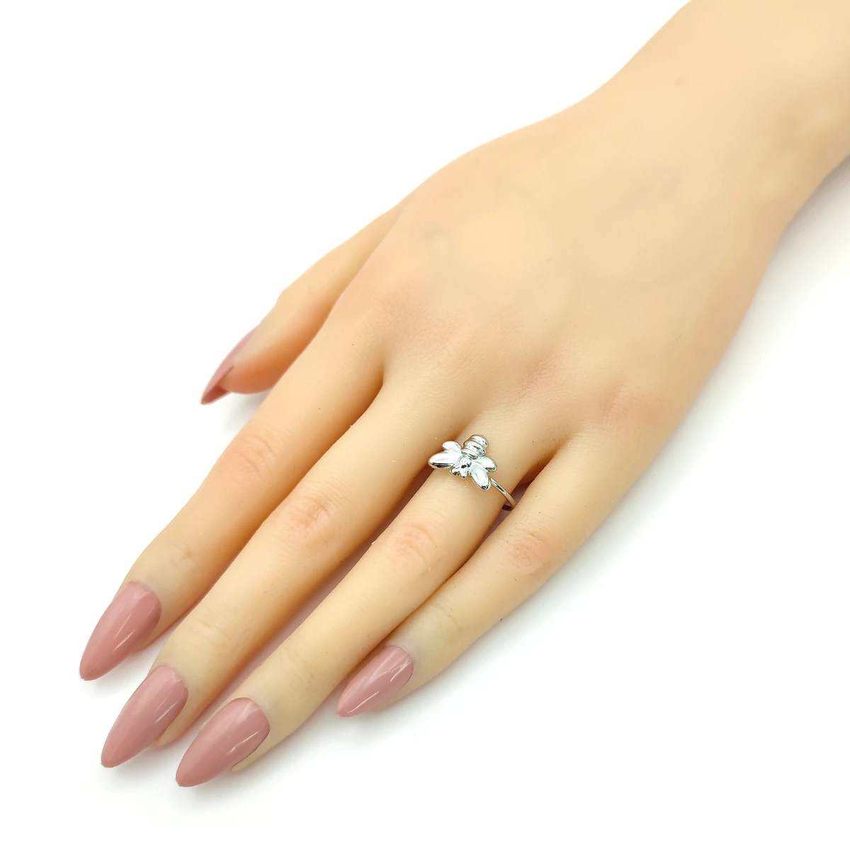 Anillo Acero Inox Plateado Figura Abeja Relieve Ajustable
