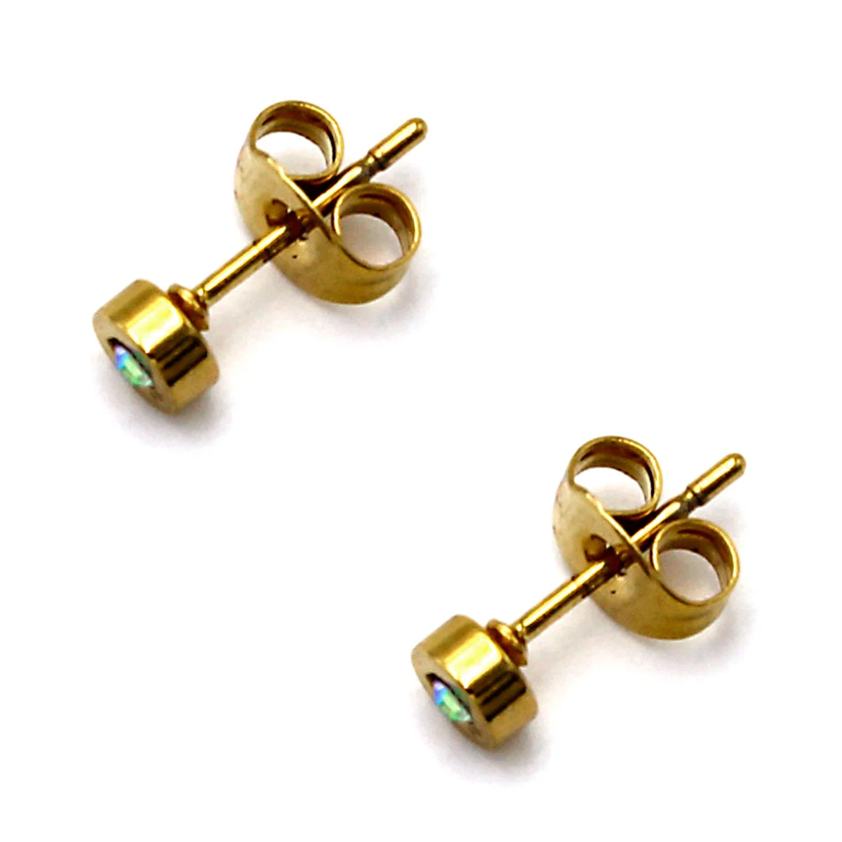 Aretes Acero Inox Plateado Tipo Broquel Cristal Tornasol