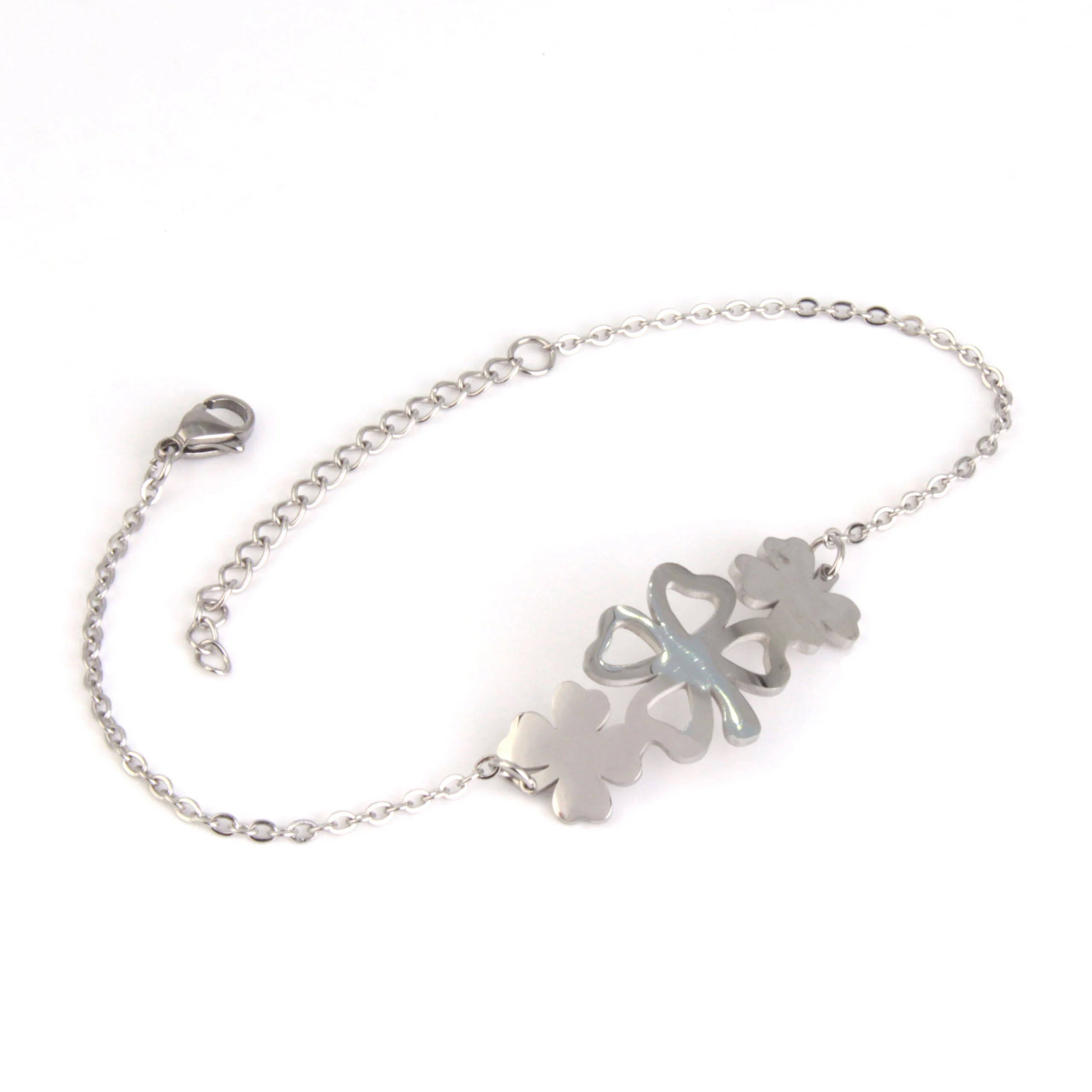 Pulsera Acero Plateado Triple Trébol de 4 Hojas