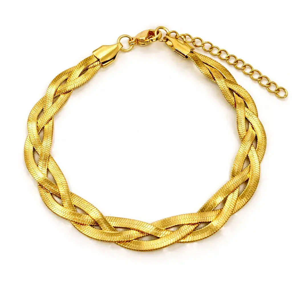 Pulsera Acero Dorado Panza de Vibora Planchada Trenza