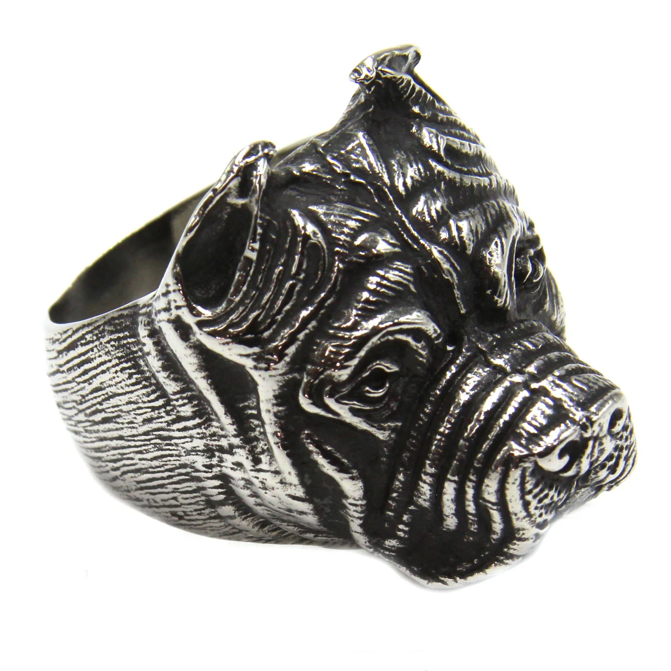 Anillo de Acero Inoxidable Cabeza de Pitbull