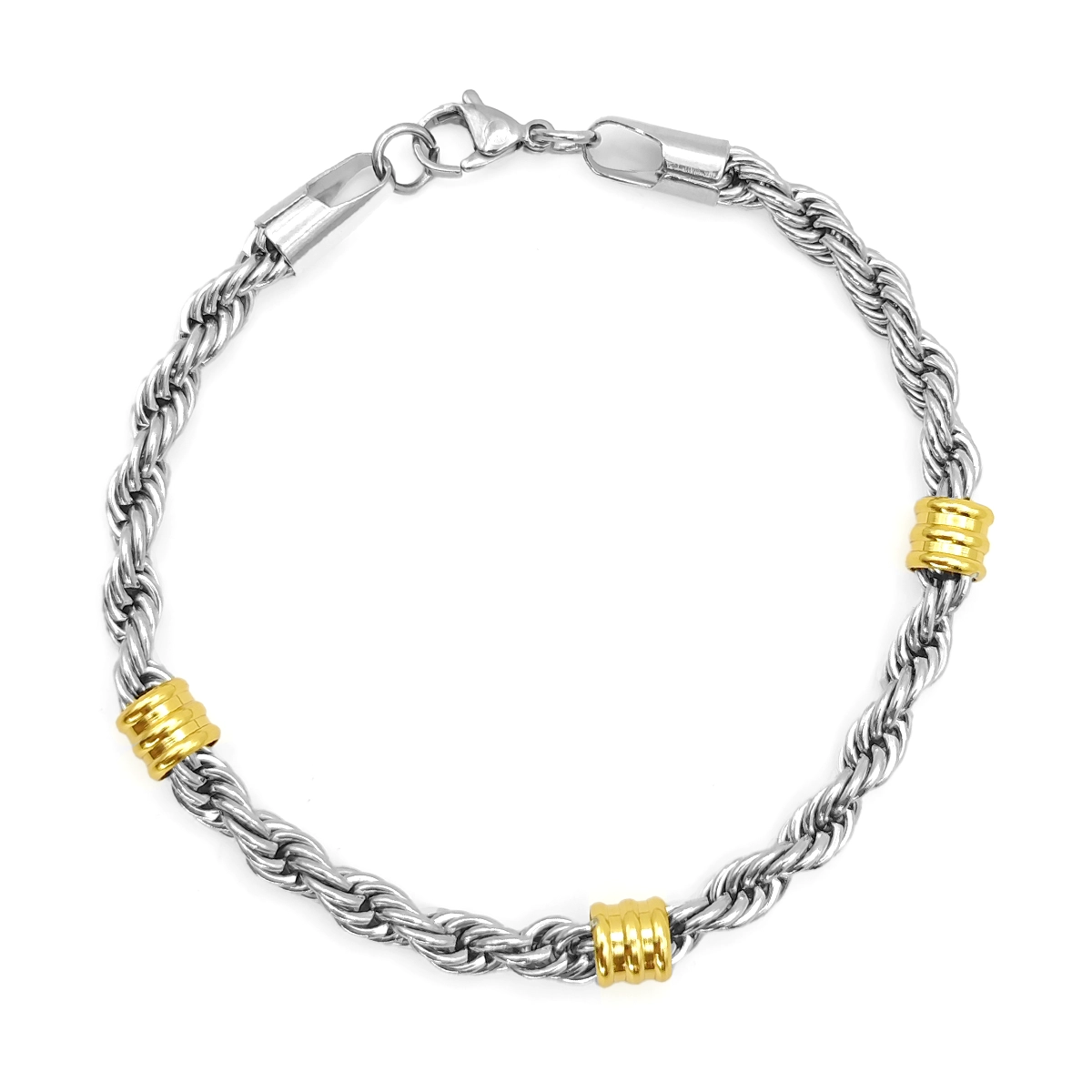 Pulsera Acero Bicolor Esclava Torzal Remaches Tubo