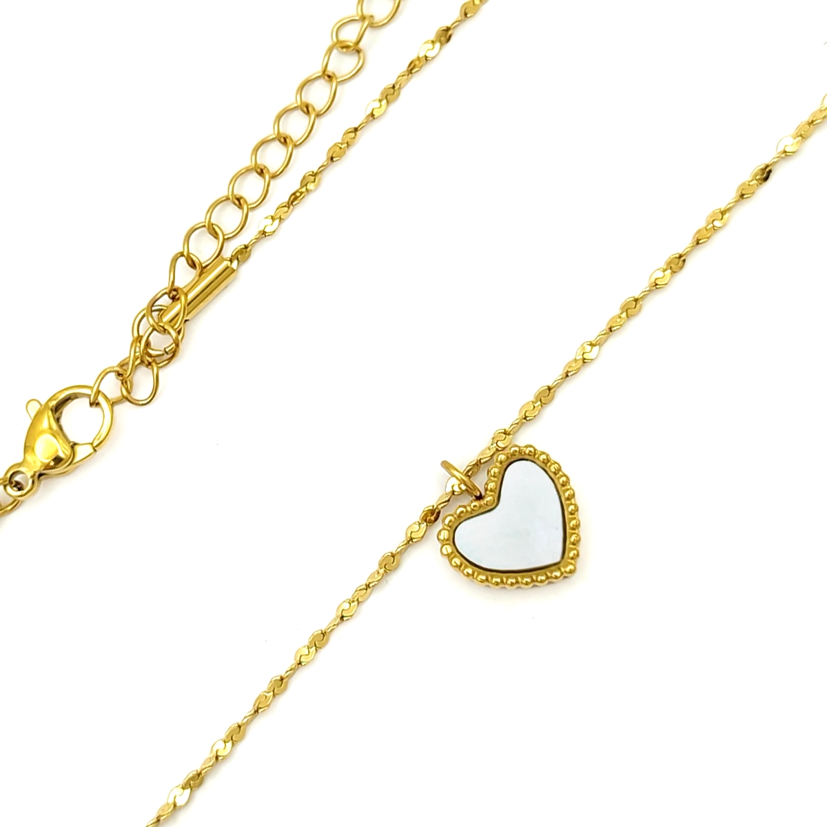 Collar Acero Dorado Corazón Madre Perla Enmarcado