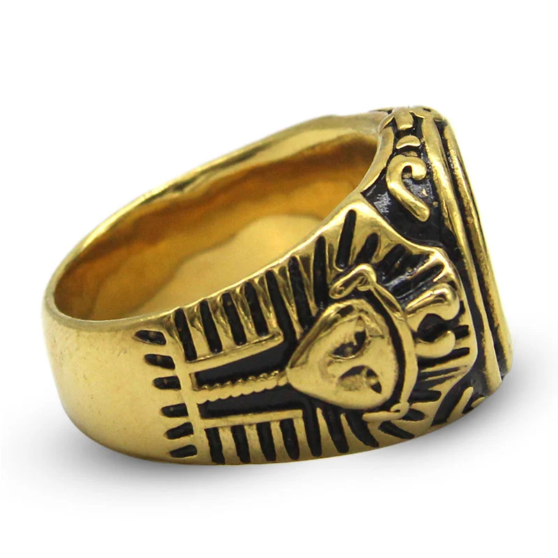 Anillo Hombre Acero Inoxidable Dorado Negro Ojo de Horus