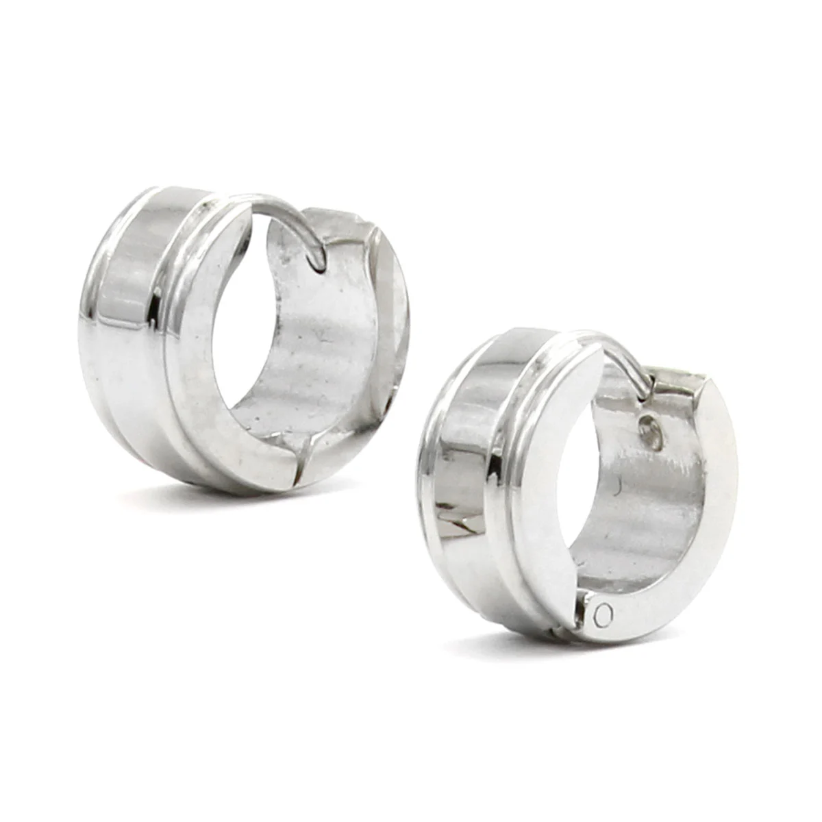 Aretes Tipo Huggies Acero Plateado Anchas Lineas Dobles