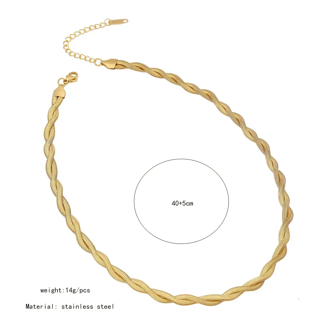 Cadena Acero Dorado Trenzada Doble Panza de Vibora Gruesa