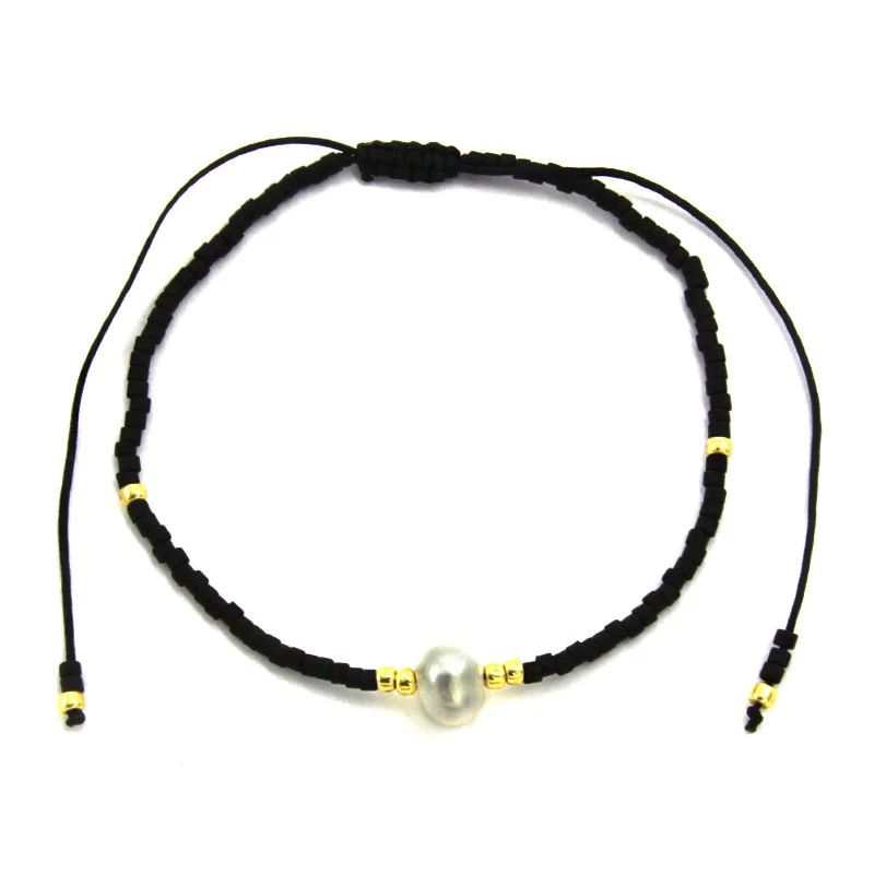 Juego Pulsera 3 Pzas Negro Cristales Piedras y Perla