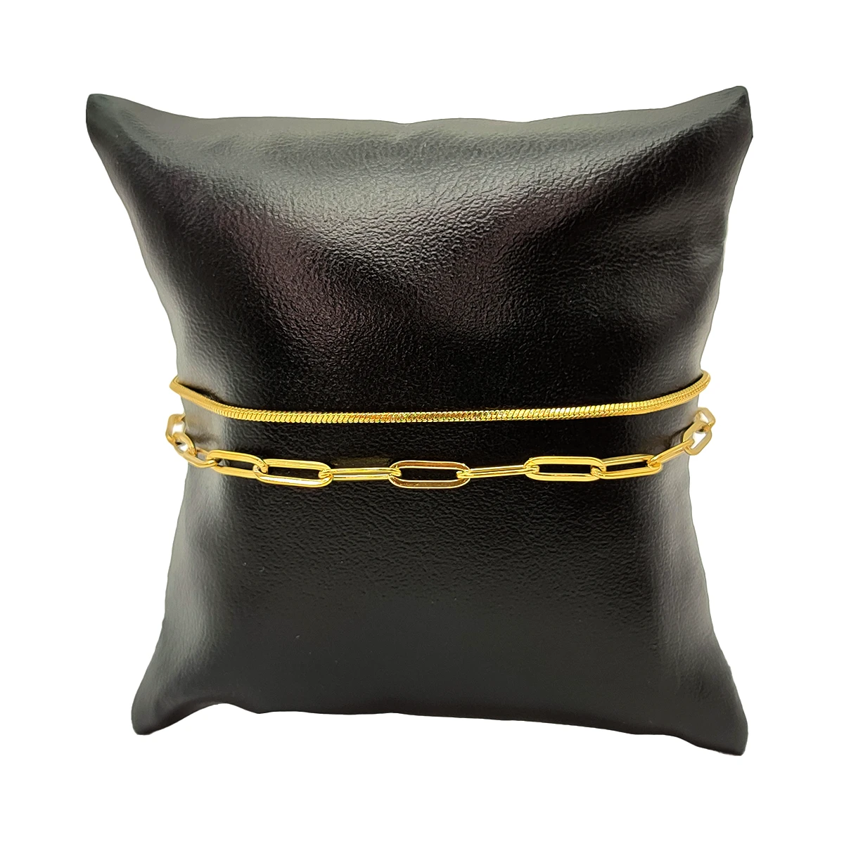 Pulsera Acero Dorado Doble Cola de Rata Eslabon Oval