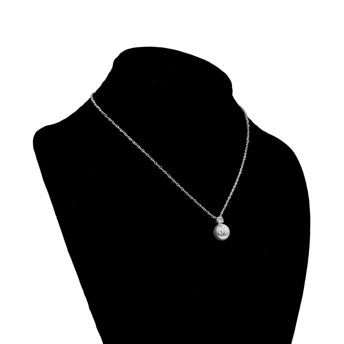 Collar Acero Plateado Perla con Zirconia Cubica Redonda