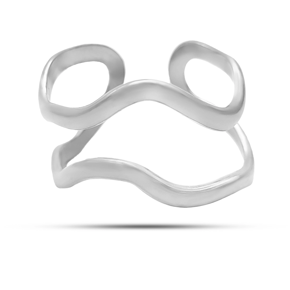 Anillo Acero Inox Doble Linea Irregular Delgada Ajustable