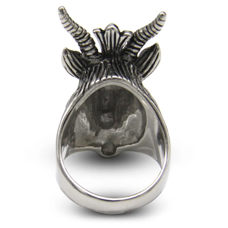 Anillo Acero Plata Cabeza Cabra Pentáculo Carnero Diablo