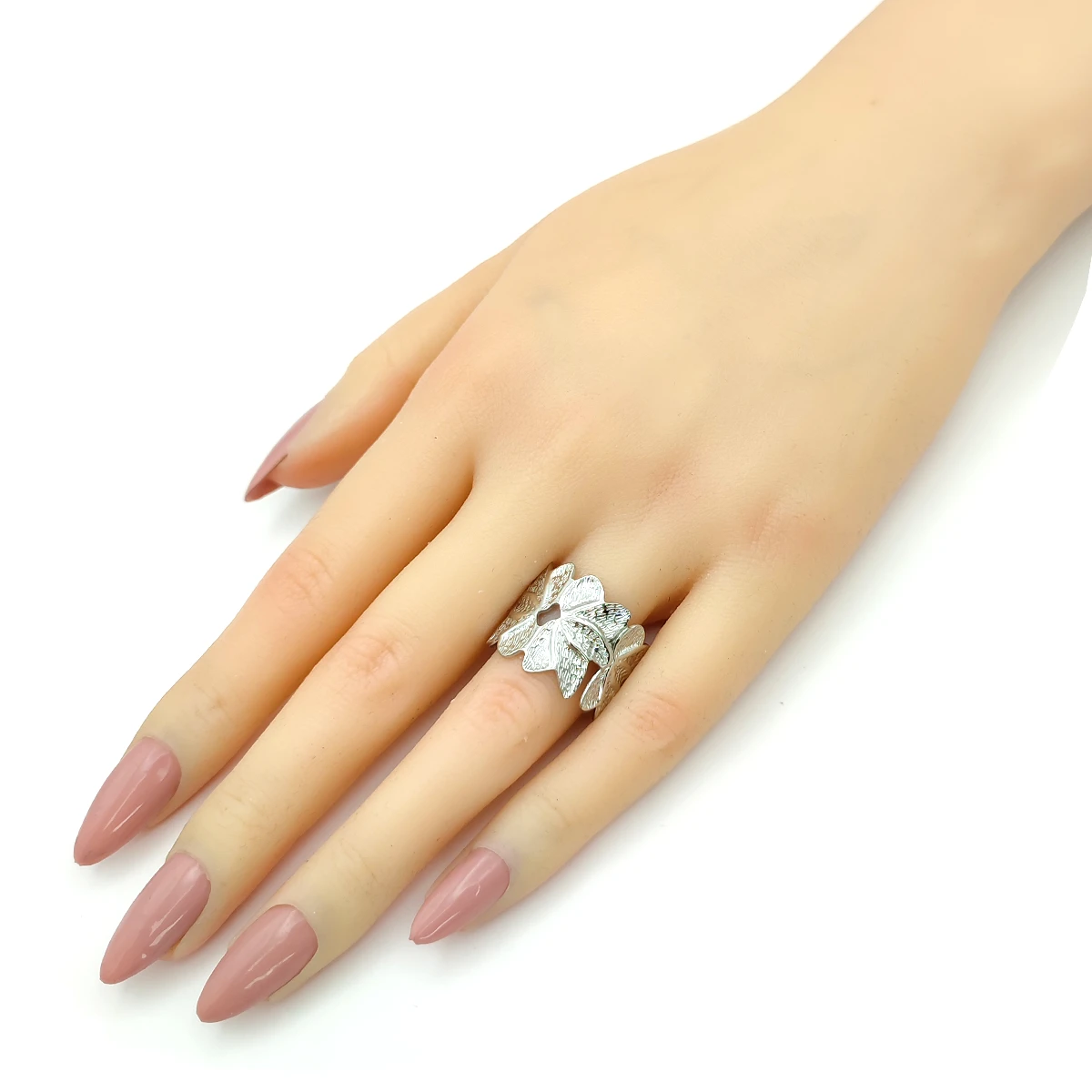 Anillo Acero Inox Plateado Petalos Flores Grueso Ajustable