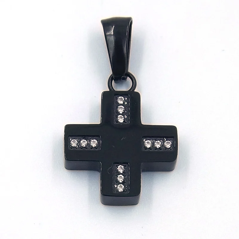 Dije de Acero Negra Cruz Suiza Mini Zirconias