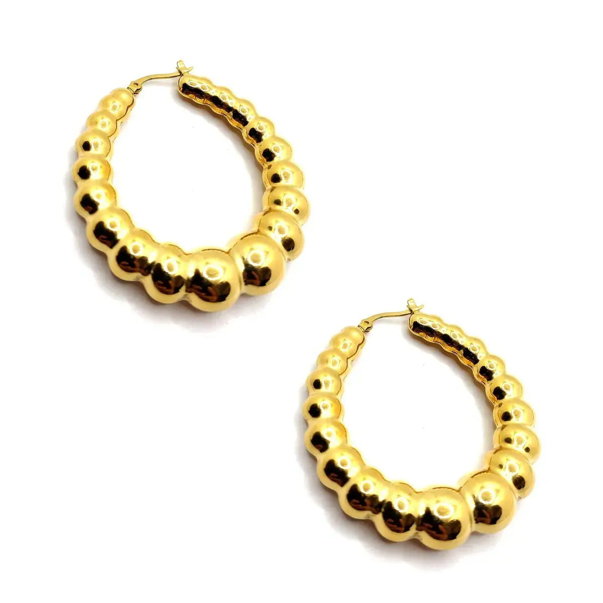 Aretes Acero Dorado Arracada Ovalo Chunky Balines Grande