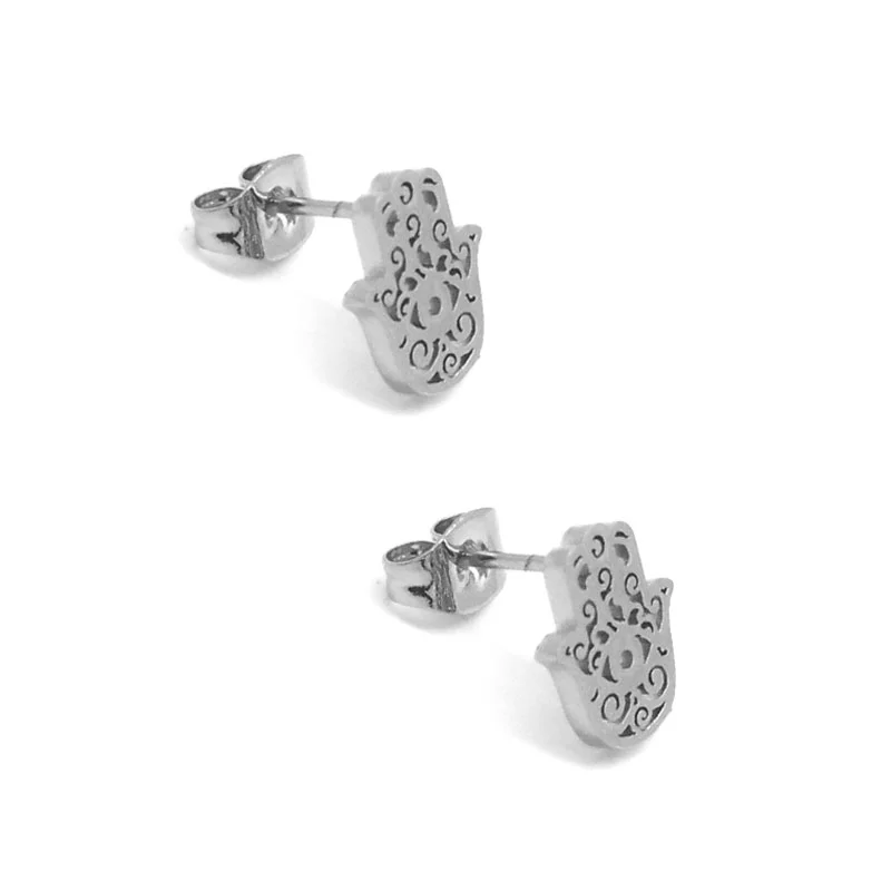Set de Joyeria Acero Plateado Mano de Fátima Ojo Turco