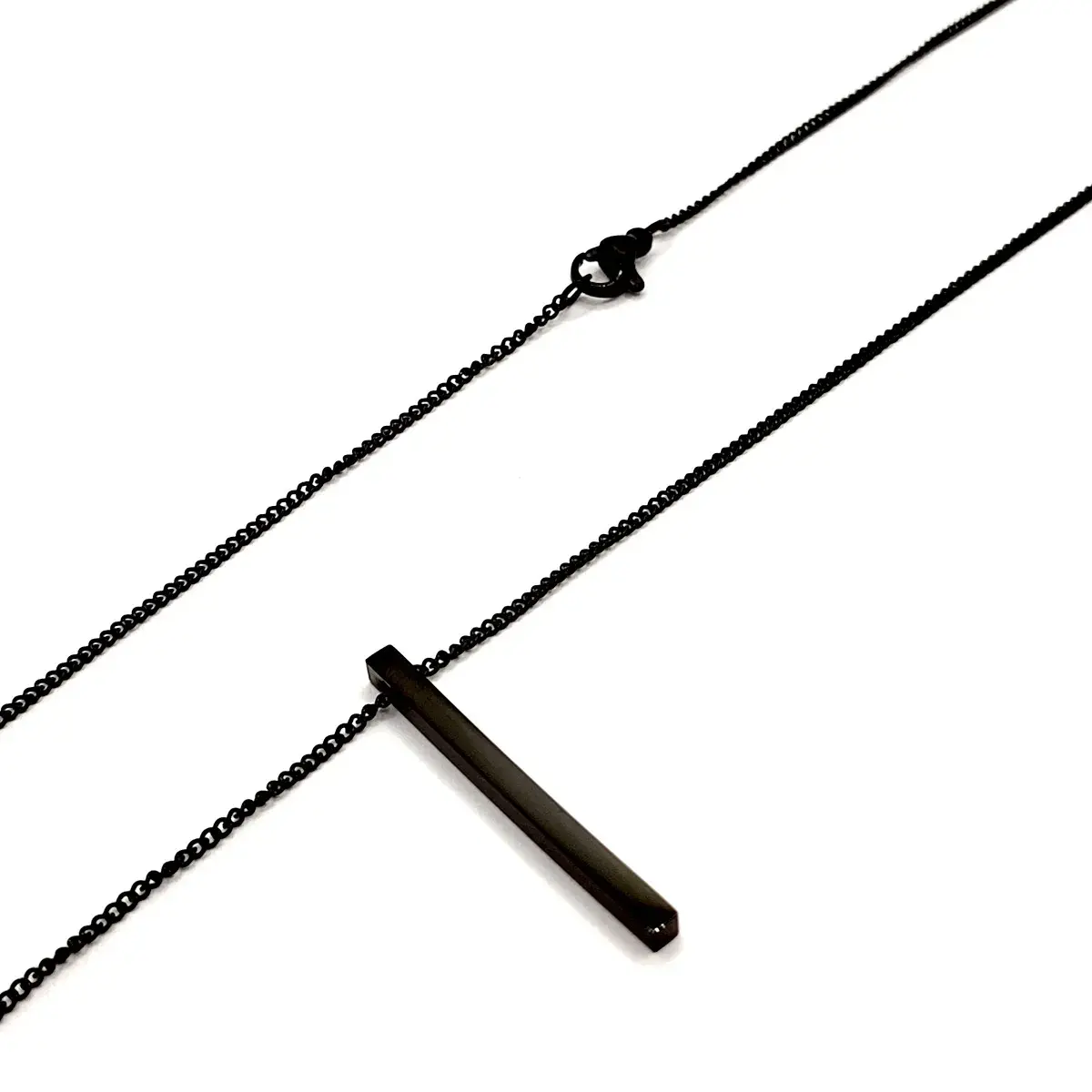 Collar Acero Negro Cadena Barbada Barra Rectangular