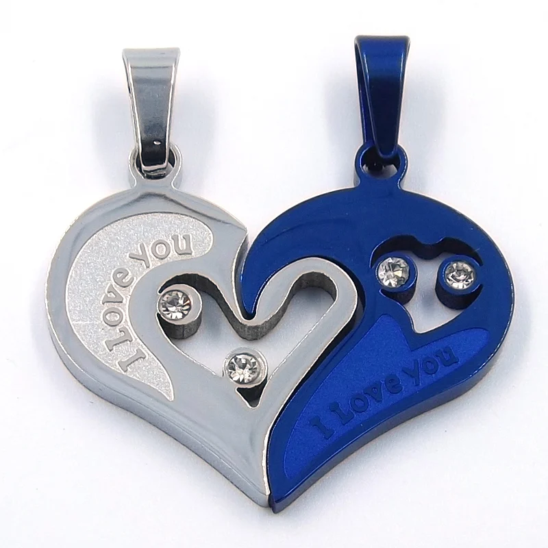 Dije Doble Diseño Corazon Partido Plata Azul