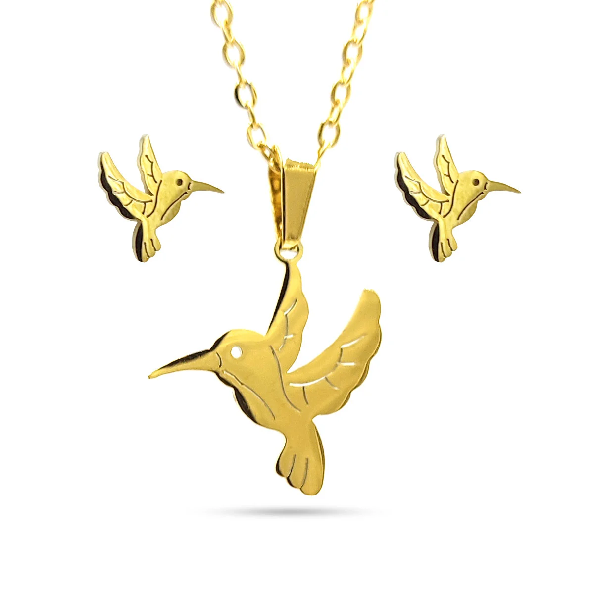 Set Joyeria Acero Inoxidable Dorado Hermoso Colibri 16 mm