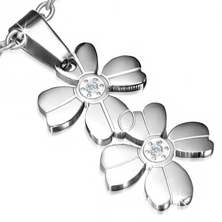 Dije de Acero Doble Flor con Zirconia