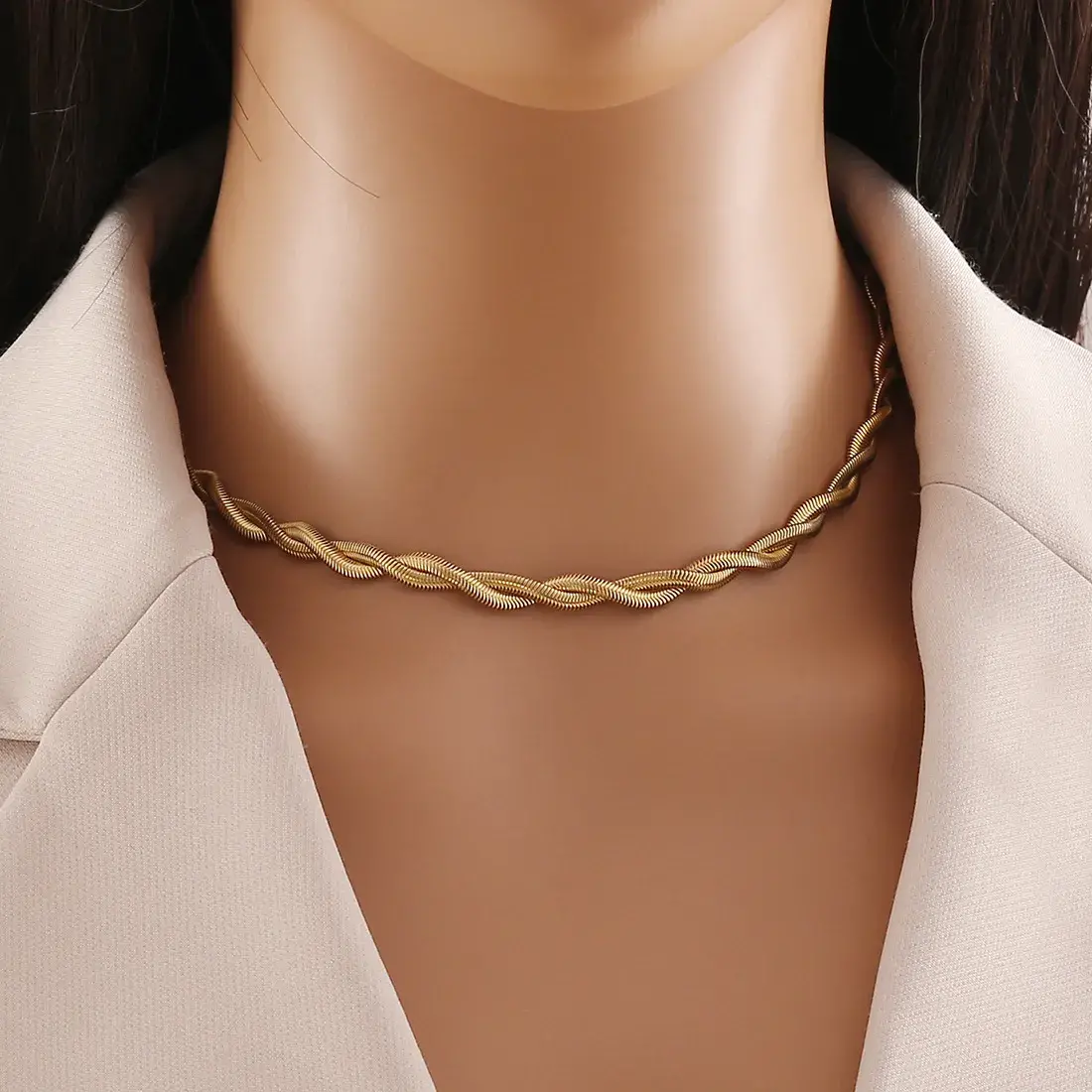 Cadena Acero Dorado Trenzada Doble Panza de Vibora Gruesa